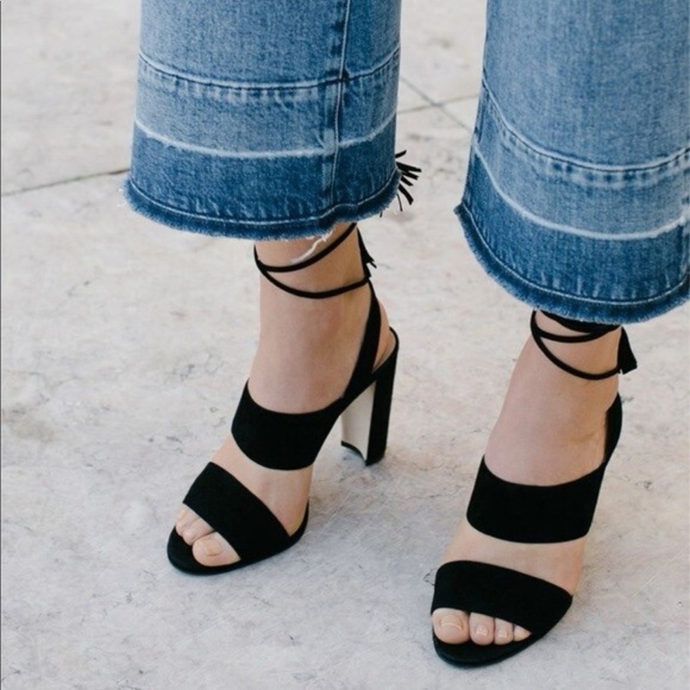 Madewell Black Suede Lace Up Block Heels